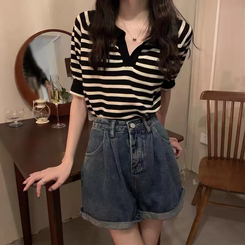【Hana and Alice】Áo Thun polo Tay Ngắn Phong Cách Hong Kong Thời Trang Mùa Hè Mới 2023