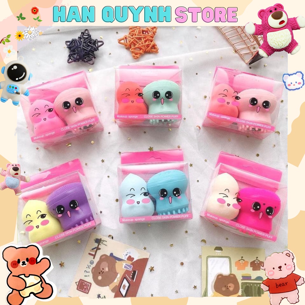 Set Cọ rửa mặt bạch tuột + Mút trang điểm ( Loại có hộp ) màu ngẫu nhiên . ❤0