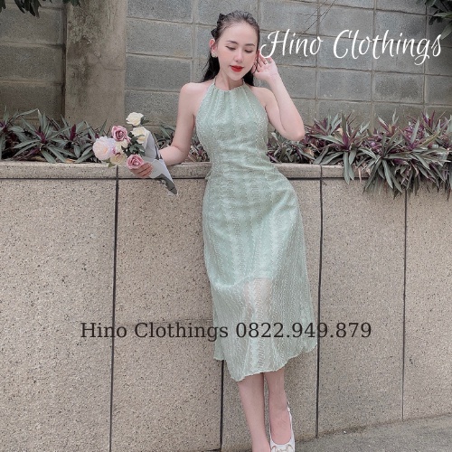 Đầm yếm buộc dây nơ lưng, váy dây yếm hơ lưng H001