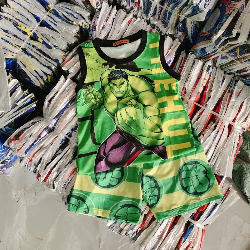 Đồ bộ bé trai, bộ ba lỗ size đại in 3D họa tiết siêu anh hùng chất thun lạnh Xu Xu Kids size từ 17 đến 35kg