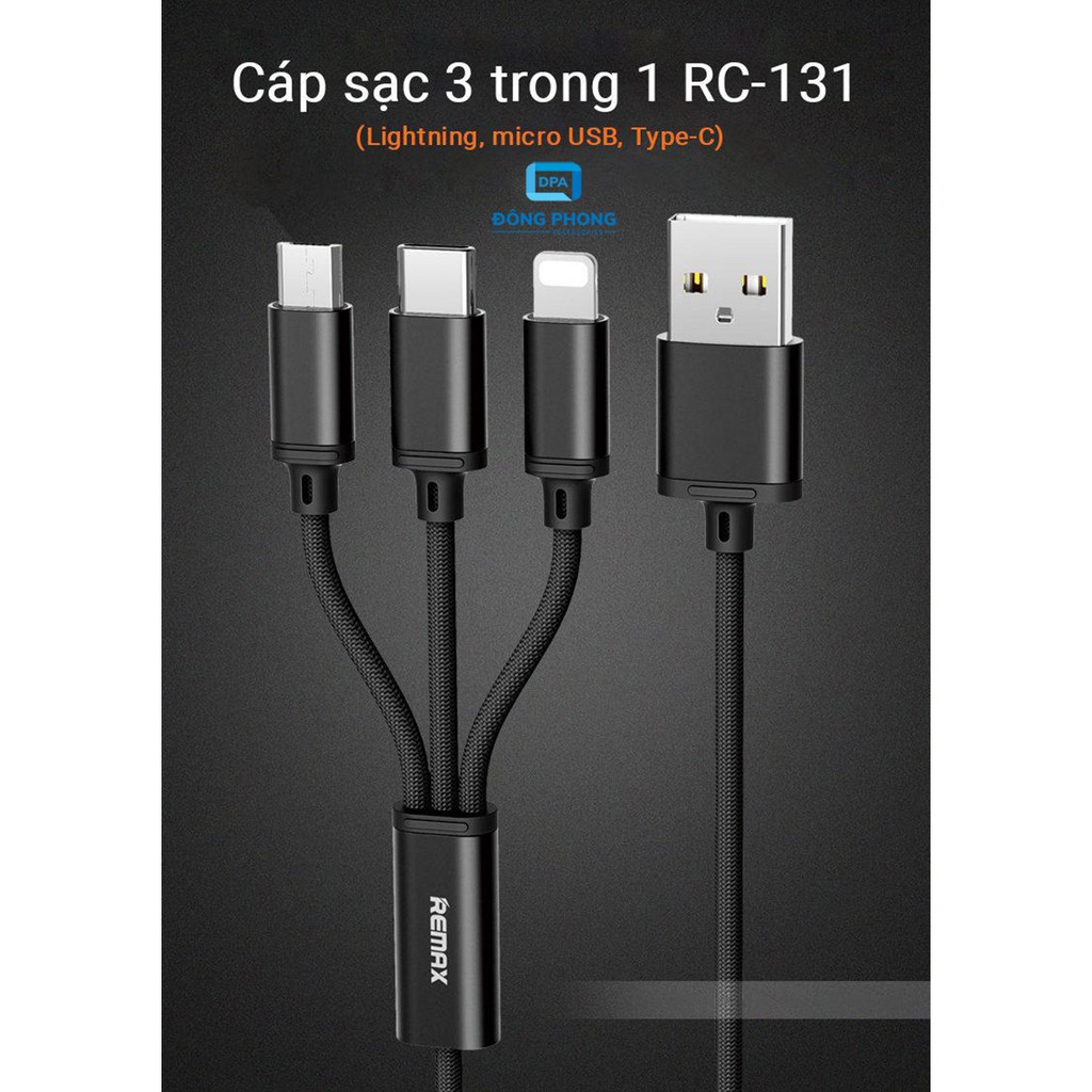 Cáp Sạc Remax 3 Đầu RC-131TH (Lightning - Micro USB - Type C)