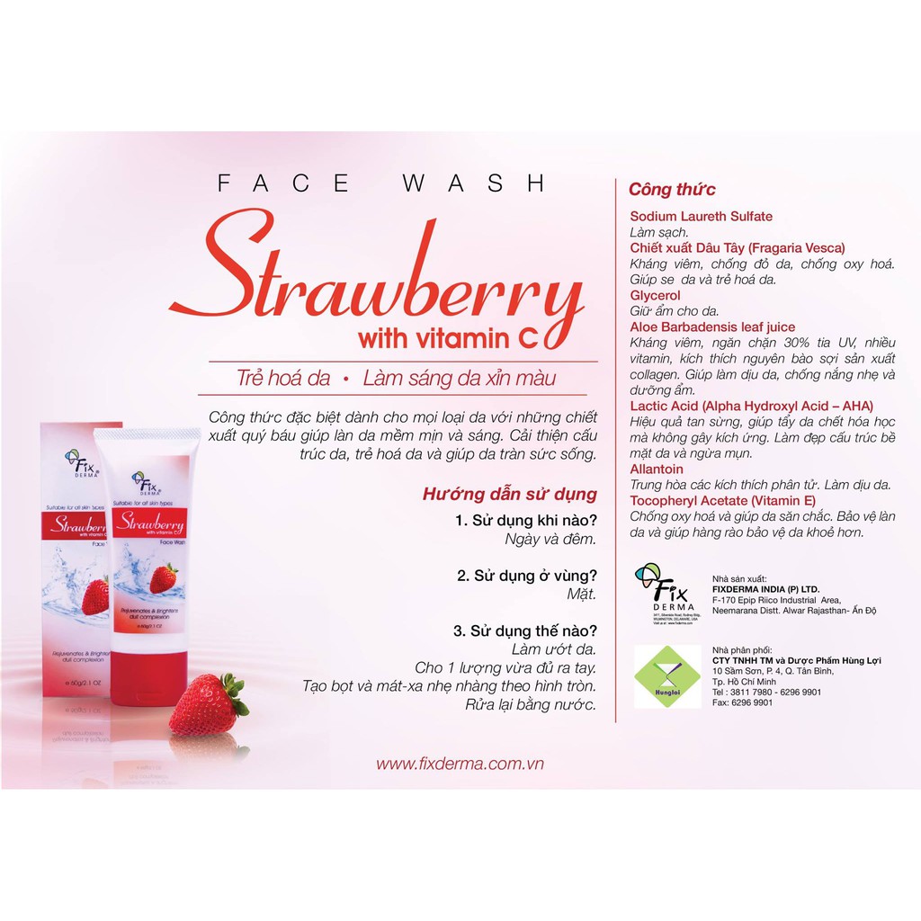 ✅[Siêu Cấp Chính Hãng] Sữa rửa mặt sáng da, trẻ hóa làn da Fixderma Strawberry Face Wash