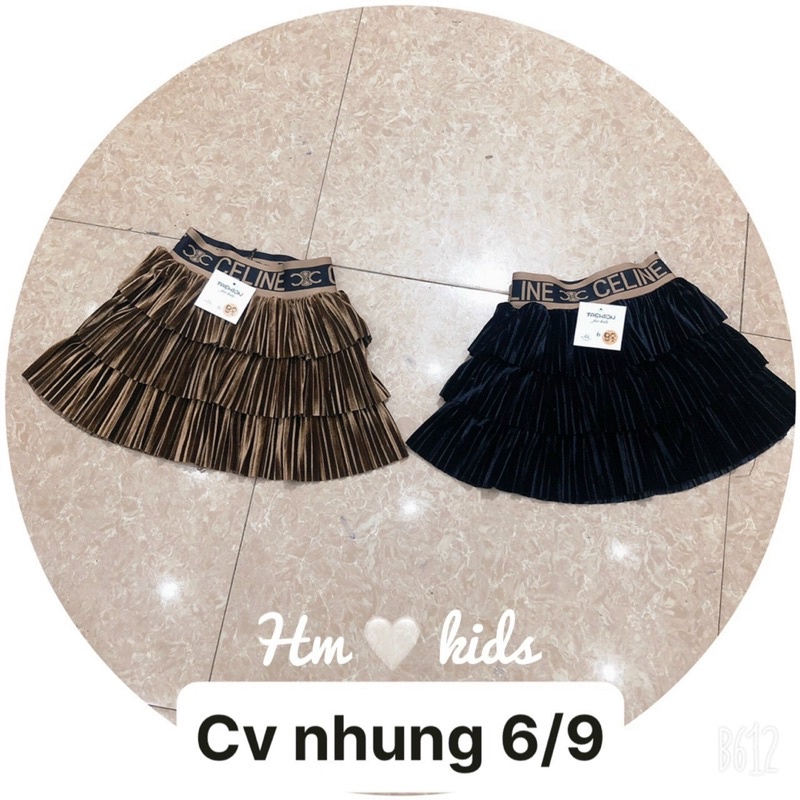 Chân váy Nhung xếp ly 3 tầng siêu đẹp cho bé gái 12-40kg