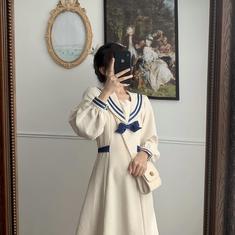 Đầm tay dài màu trắng thiết kế mới thời trang mùa thu dành cho nữ