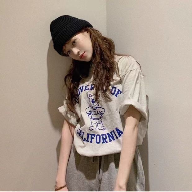 Áo thun 43002 tay ngắn in hình gấu dễ thương phong cách Hàn Quốc dành cho nữ