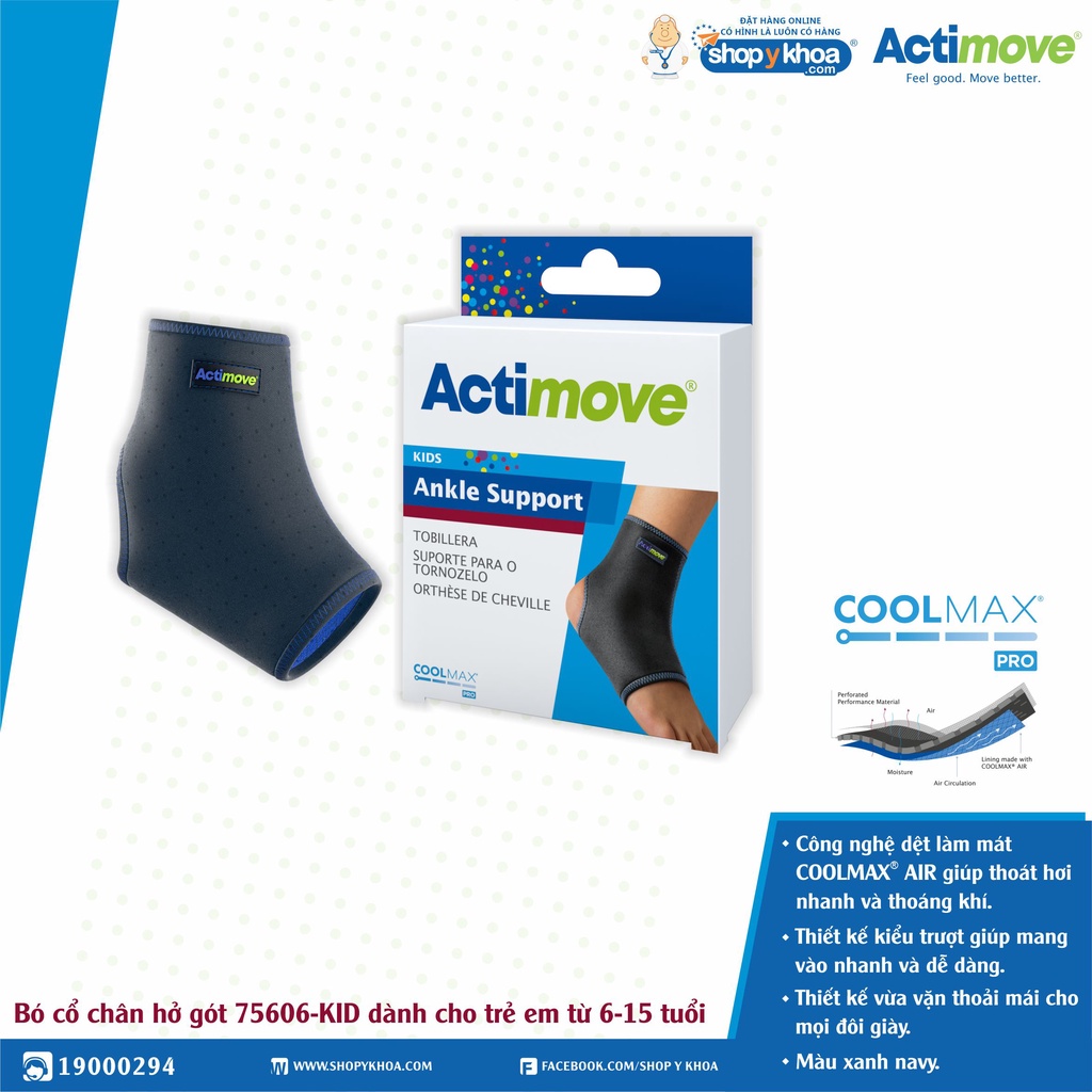 Bó Cổ Chân Hở Gót Trẻ Em 6-15 Tuổi 75606-KID, Đeo Được Trong Giày, Màu Xanh Đen [Actimove] - Nhập Khẩu Châu Âu (1 Cái)