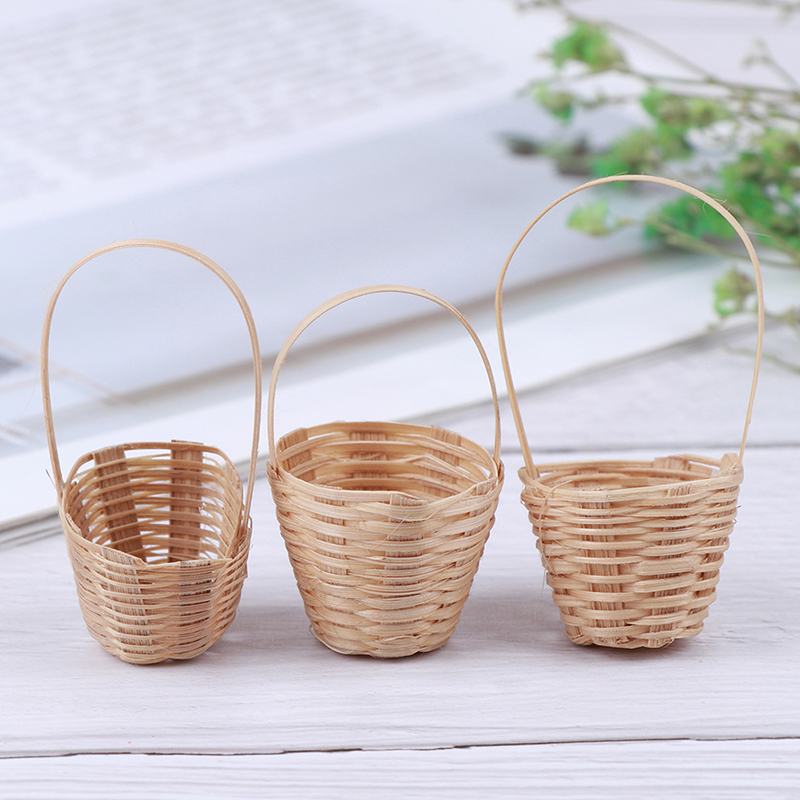 1/12 Dollhouse Miniature Bamboo Basket Food Basket Model Doll House Accessories