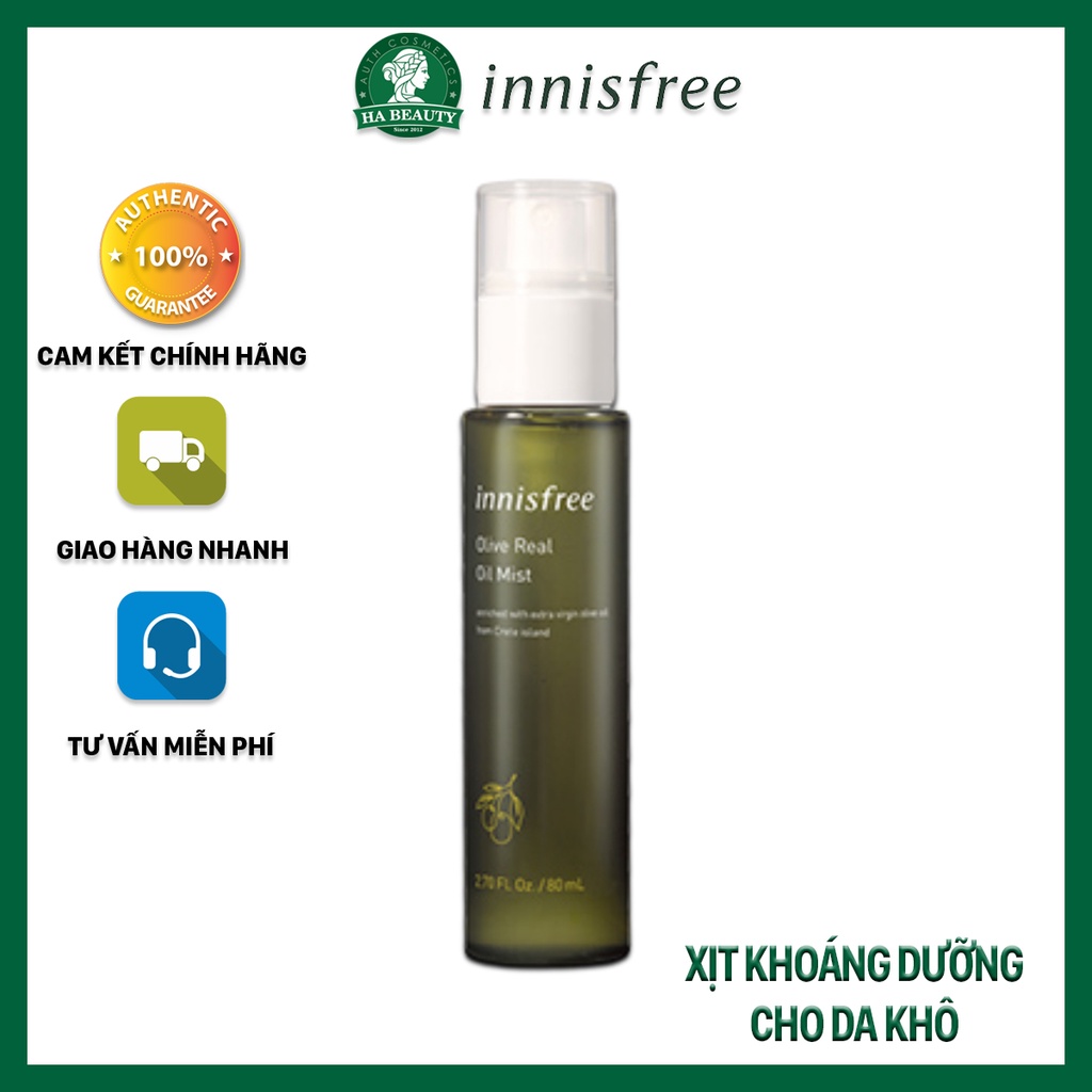 Xịt khoáng dưỡng ẩm sâu ô liu vàng innisfree Olive Real Oil Mist 80ml vitamin E cho da khô