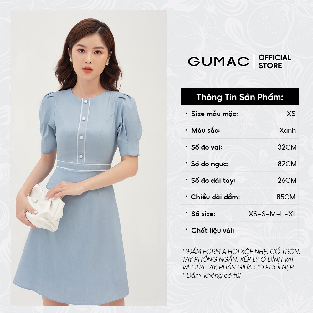 [Mã WABRGU72 giảm 10% tối đa 50k đơn 250k] Đầm dự tiêc GUMAC thiết kế sang trọng, tay ngắn màu xanh DB394