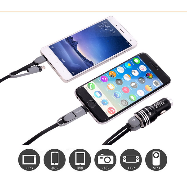 Tẩu sạc 2usb chính hãng Lutian kiêm búa phá kínhTặng ngay dây sạc thông minh Lutian siêu dai