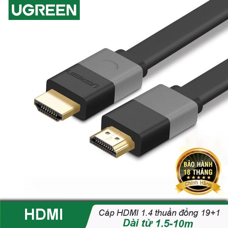 Cáp HDMI dẹt 1.4 thuần đồng, dài từ 1.5-10m UGREEN HD120