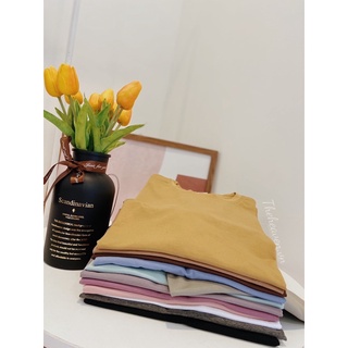 Áo thun cổ tròn basic vải cotton dày dặn, co giãn, tay ngắn