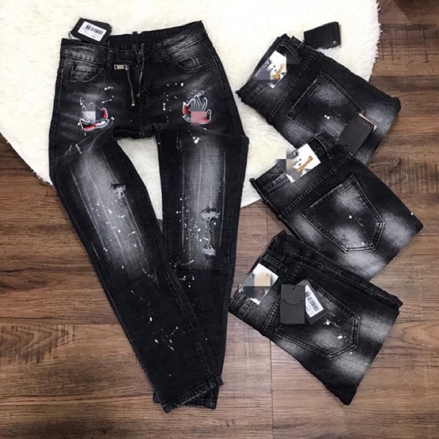 Quần bò nam xanh dsq thêu cánh én khoá lệch ống côn hàng SPF. | BigBuy360 - bigbuy360.vn