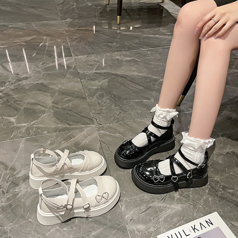 Giày Da Đế Dày Mũi Tròn Phong Cách Lolita Nhật Bản Cho Nữ