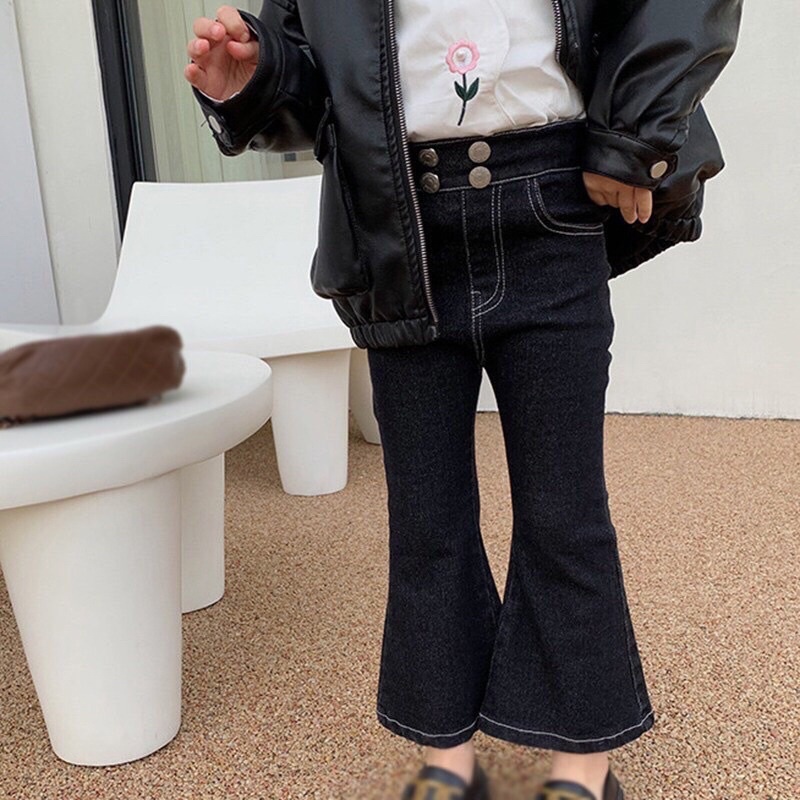 Quần jeans bò dài ống loe lưng thun sành điệu cho bé gái từ 10-24kg