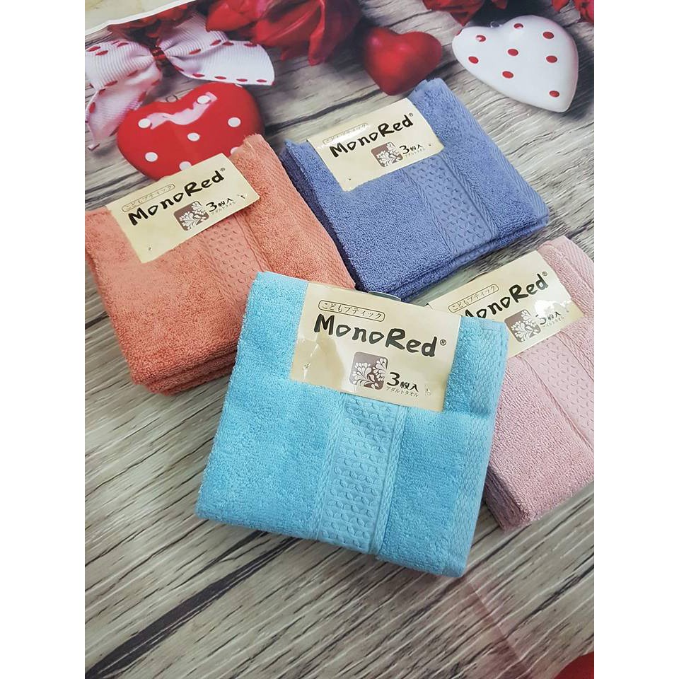 Bộ 3 khăn mặt cotton mềm mịn, thấm hút tốt, dễ giặt mau khô - Sét 3 khăn lau mặt vuông 34x34cm cho cả gia đình