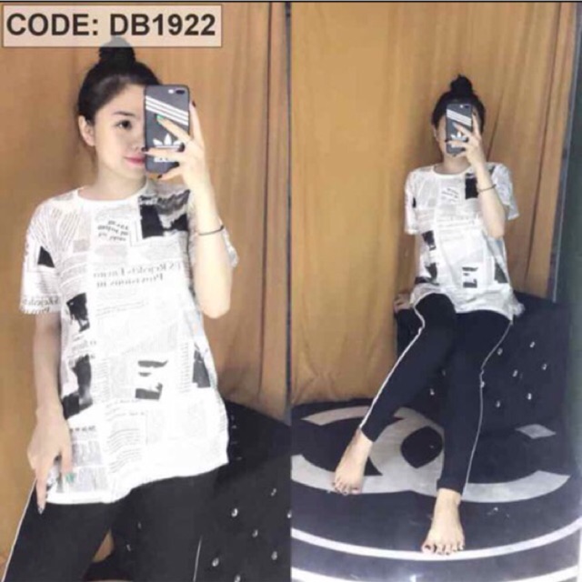 Sét áo thun họa tiết tờ báo + quần cotton chất xịn.