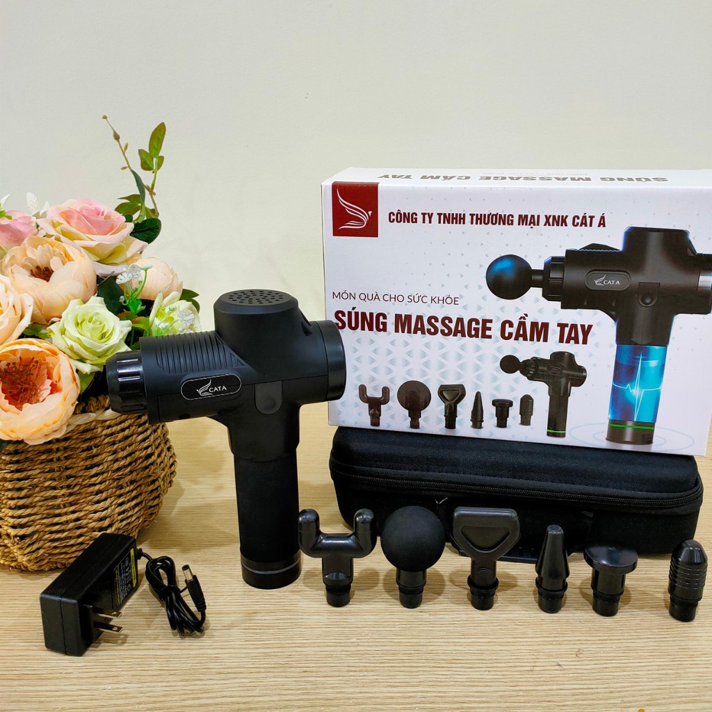 💖BH 12 tháng💖Súng Massage cầm tay cao cấp Cát Á EM009 với 30 mức độ rung, 6 Đầu Massage, Màn LCD Cảm Ứng