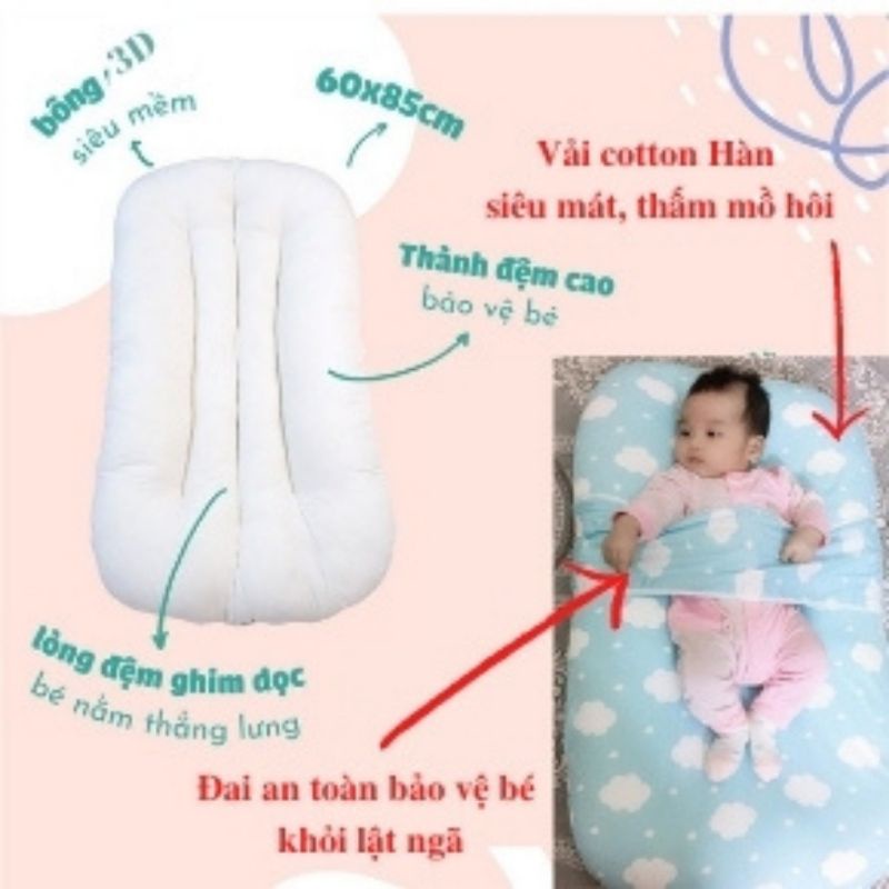 Nệm ngủ chống giật mình cho bé kèm gối chống bẹp đầu carekid