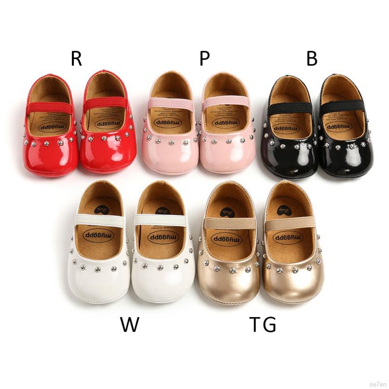 Se7en Newborn Baby Girls Rivet Princess PU Leather Shoes Anti-slip Shoes Soft Sole Non-slip First Walkers Shoes For 0-18M