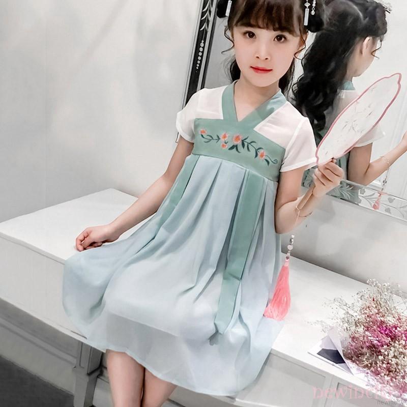 Đầm bé gái thêu hoa cổ xưa phong cách Trung Hoa