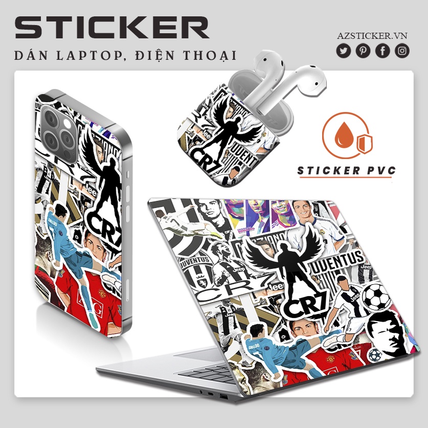 Hình Dán Ronaldo Juventus - Sticker CR7 Chất Liệu Decal PVC 5 Lớp Chống Nước Dán Mũ Bảo Hiểm Cắt Sẵn Từng