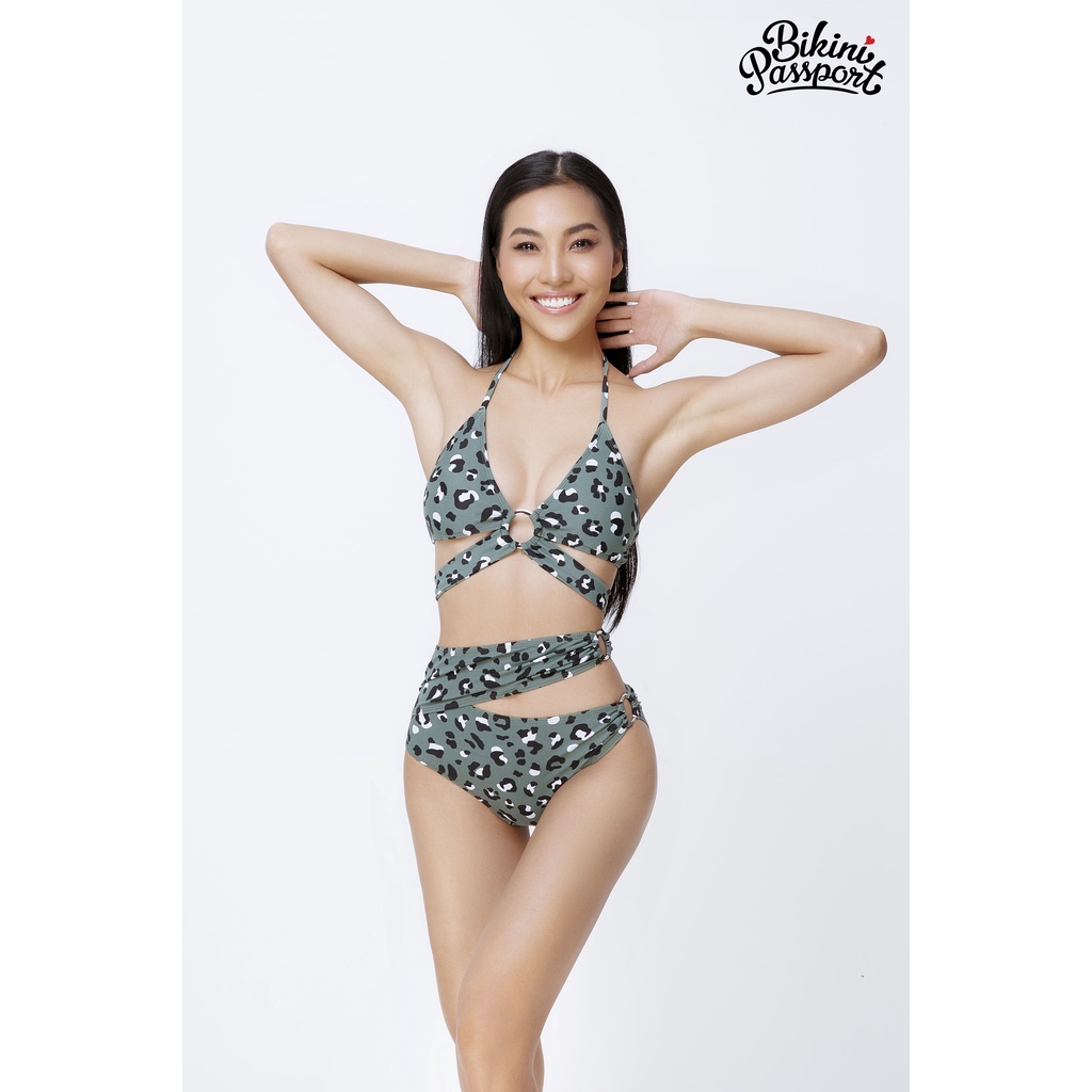 Bộ đồ bơi NỮ BIKINI PASSPORT kiểu Hai mảnh áo chéo dây đính khoen - Xanh rêu - BS383_MS