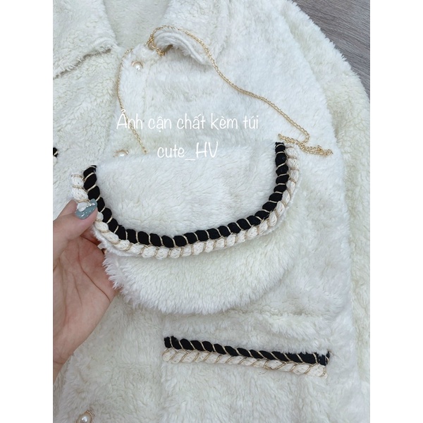 Áo khoác lông kèm túi cute viền(150)