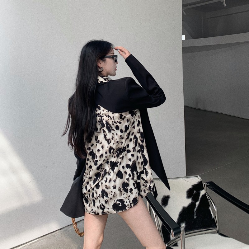 ◄Phong cách phương Tây áo sơ mi voan họa tiết da báo nữ thiết kế cảm giác thích hợp retro hương vị Hồng Kông buộc- ་