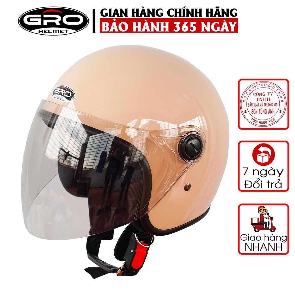 Mũ Bảo Hiểm Gro 3/4 đầu T818 có kính dài che cả mặt, kiểu dáng thời trang cho nữ, khóa kim loại chắc chắn - Nhiều Màu