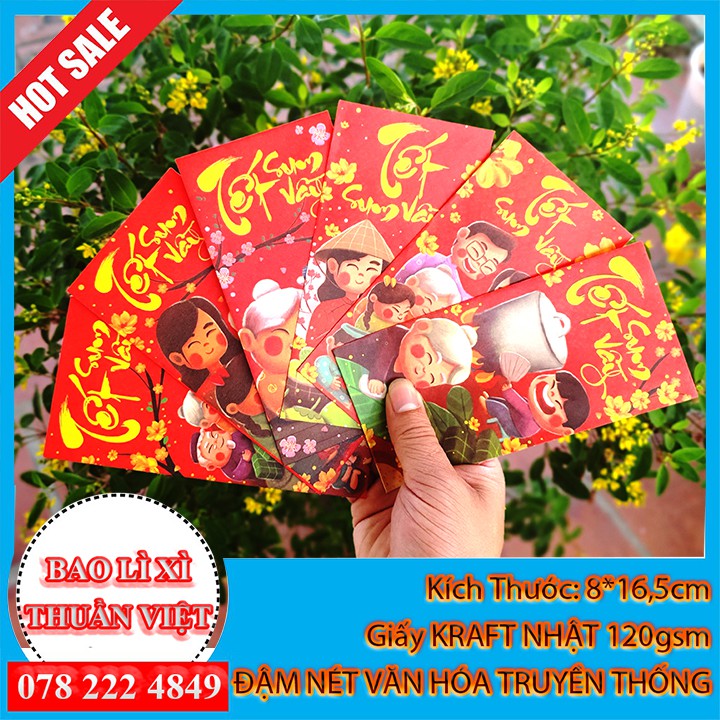 Xấp 06 Bao Lì Xì 06 Mẫu Bộ Tết Sum Vầy - Bao Lì Xì Thuần Việt