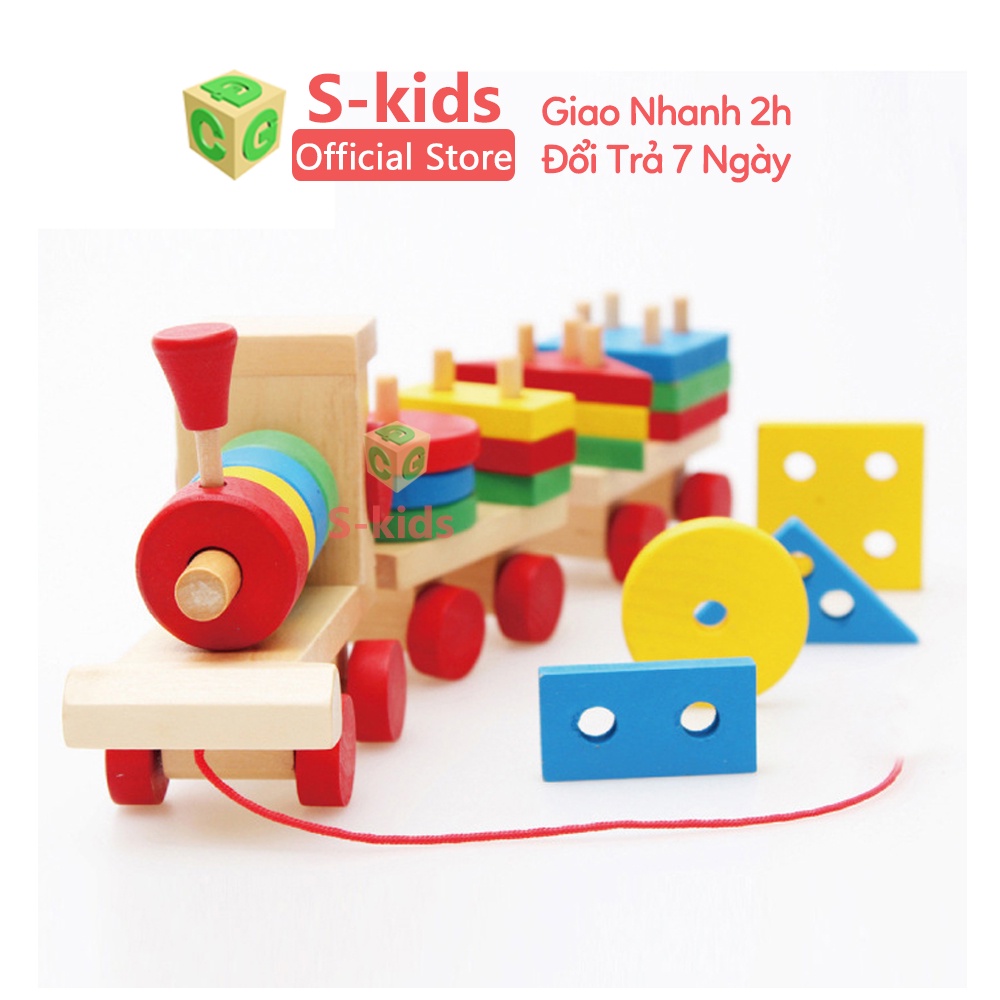 Đồ Chơi Gỗ S-Kids, Tàu Lửa 3 toa thả hình khối