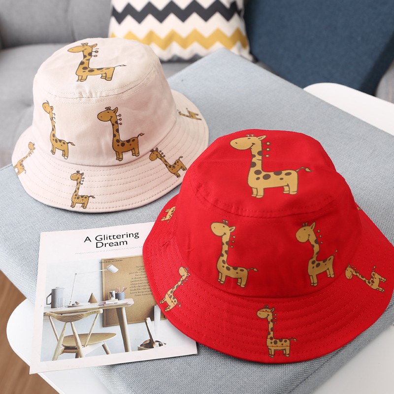 Bé trai và bé gái mới biết đi phim hoạt hình động vật in mũ khăn xô mũ bảo vệ chống nắng hai mặt