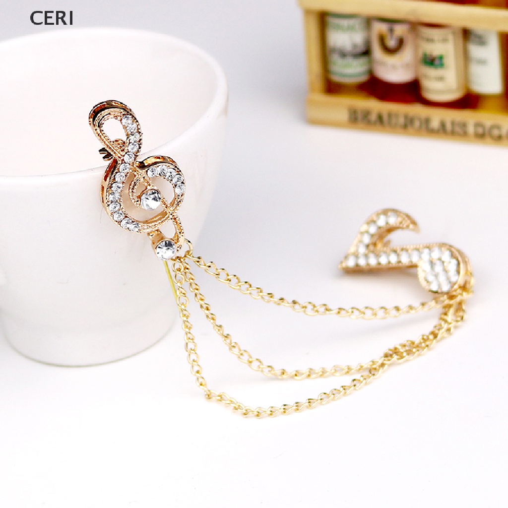 Ghim cài áo nốt nhạc dây xích tua rua pha lê unisex