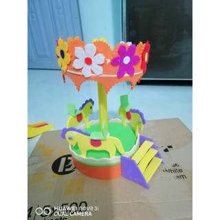 Đu quay 3 con ngựa. đồ dùng đồ chơi mầm non tự làm