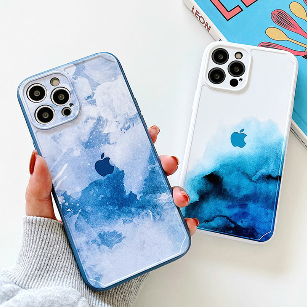 Ốp điện thoại TPU silicon nhám viền vuông màu nước gradient chống xước cho iPhone 12 11 Pro Max X XS Max XR 8 7 Plus