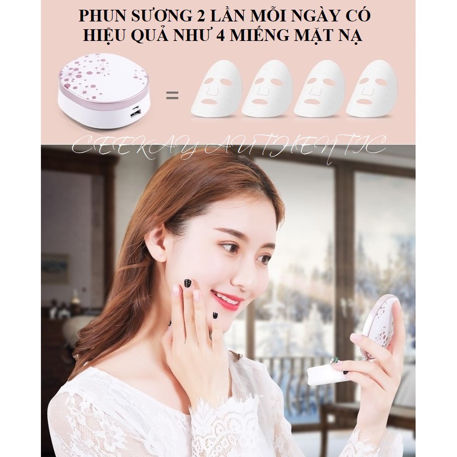 Máy phun sương nano mini tạo độ ẩm cầm tay đa năng 3in1 kết hợp gương mini trang điểm và sạc dự phòng MIRROR chính hãng