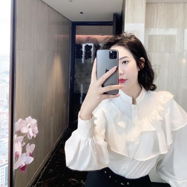 Áo Sơ Mi Nút Ngọc Bèo Tầng Cổ Trụ