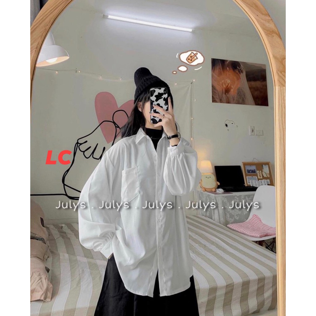 Áo sơ mi phối tay bồng có túi nữ - Phông thun dài tay dáng rộng, năng động trẻ trung Ulzzang HOT | BigBuy360 - bigbuy360.vn
