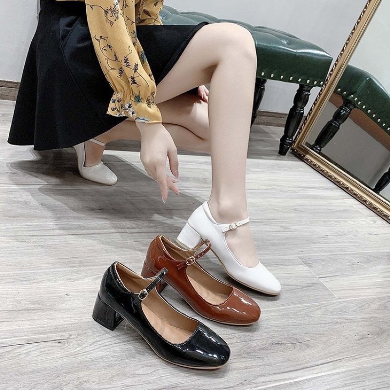 Giày Mary Jane Vintage 5cm da bóng có sẵn hàng loại mới