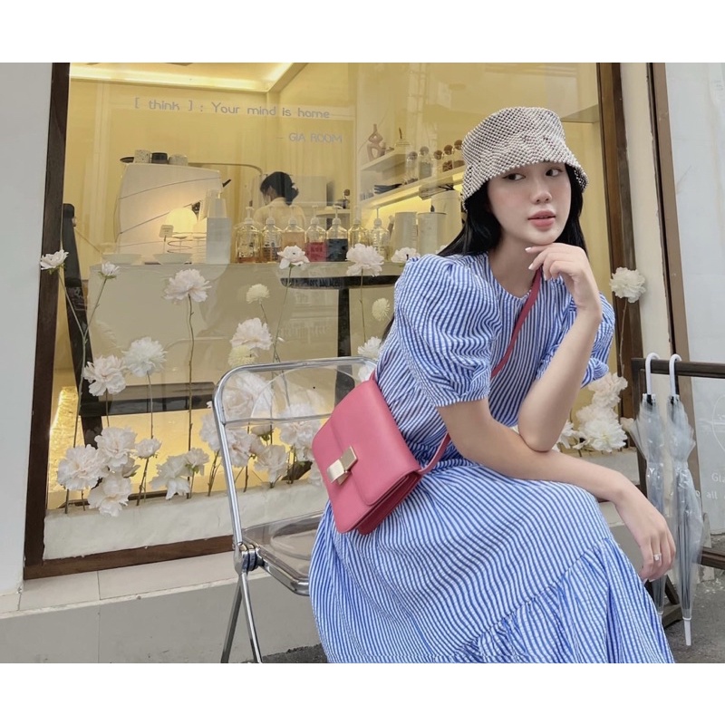 Set váy dáng dài đi biển 🍊FREESHIP 🍊 Set váy dáng suông dài họ tiết kẻ tông màu pastel cực xinh hồg xanh vàng cam