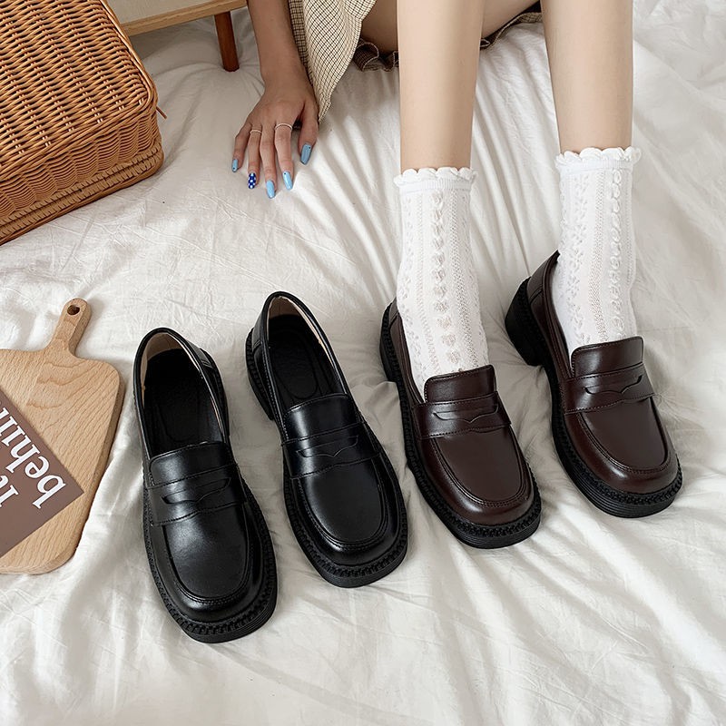 ♂♠Giày da đế dày kiểu Anh dành cho nữ 202 Summer new wild loafers Đồng phục jk Nhật giày đơn trong triều