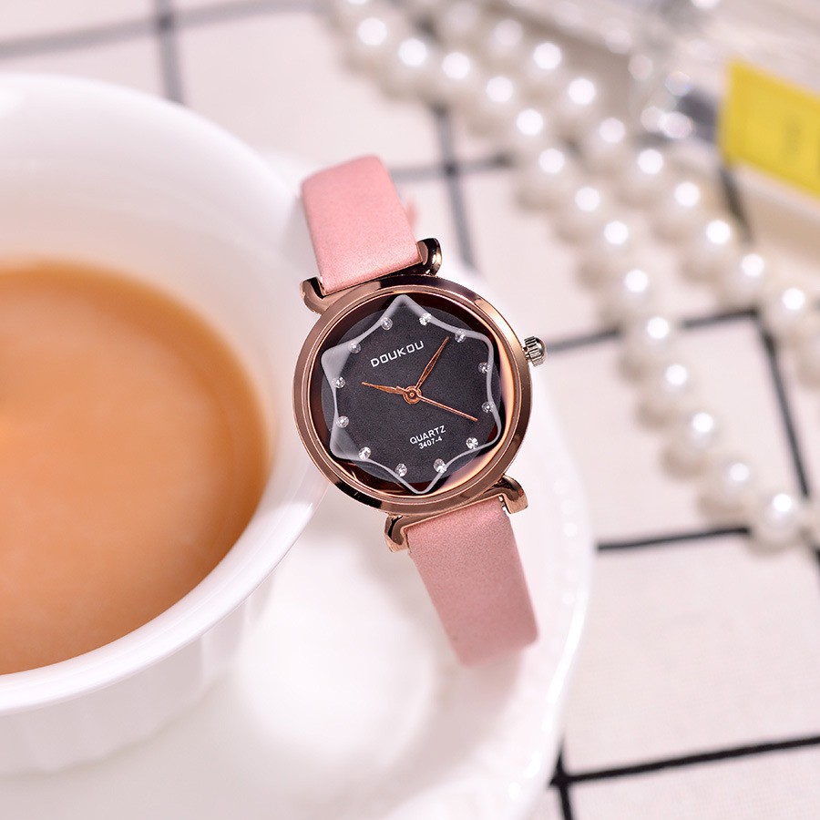 Đồng hồ nữ DouKou 71754 dây da lộn cao cấp mặt tròn Bán lẻ giá sỉ
