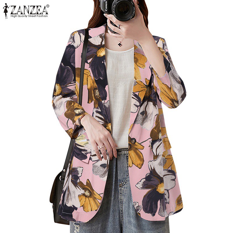 Áo Khoác Blazer Zanzea Tay Dài Dáng Rộng In Hoa Phong Cách Vintage Thời Trang Cho Phụ Nữ