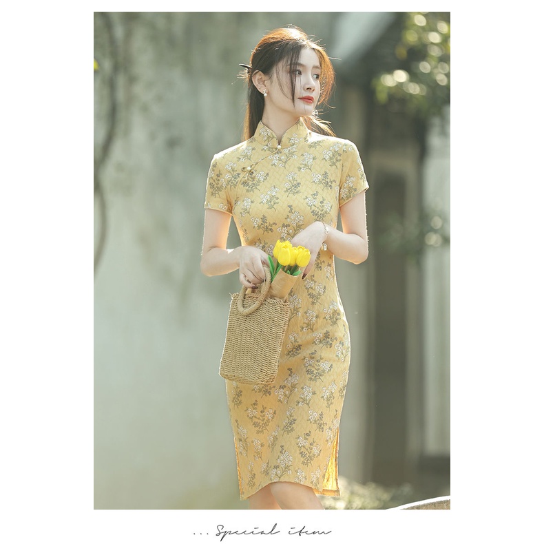 Size S-3xl Short Sleeve Lady's Midi Dress with New Yellow Flowers Summer dress