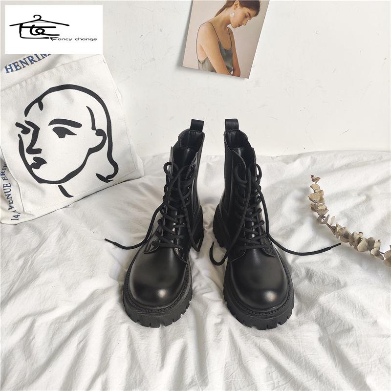Giày Bốt Martin Mỏng Màu Đen Phong Cách Đường Phố Thời Trang Xuân Thu Cá Tính Cho Nữ