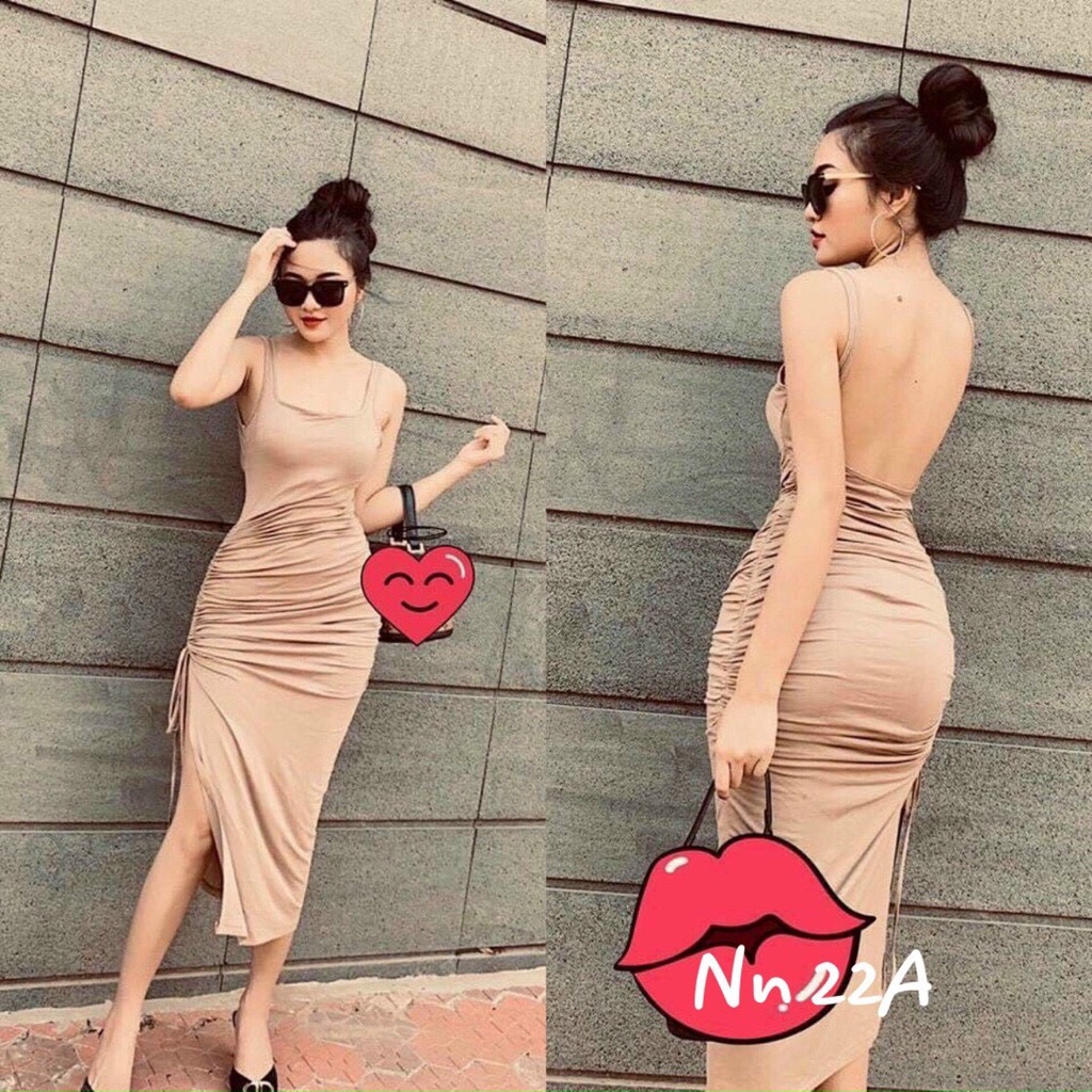 Đầm body xẻ đùi rúm hông sexy - Chất siêu đẹp