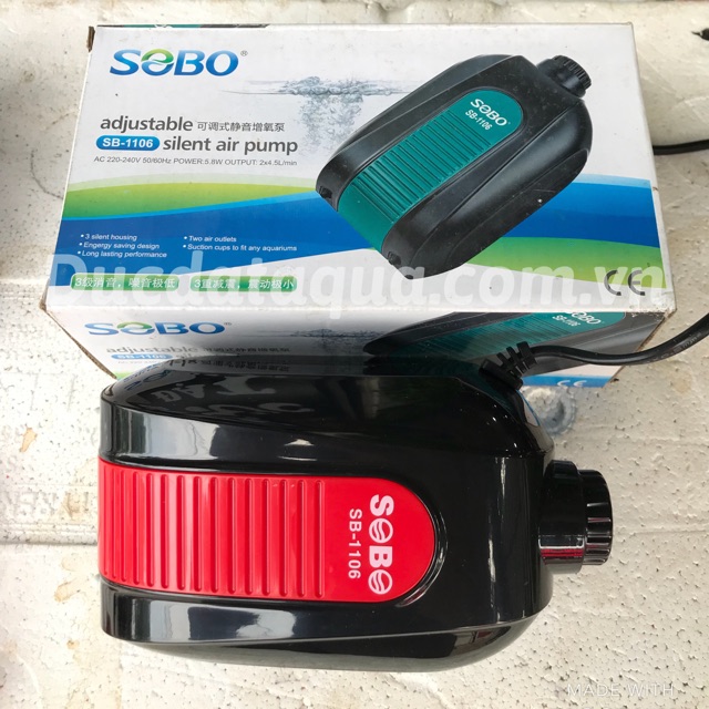 Máy sủi khí oxi sobo adjustable sb -1106 silentairpump 2 vòi : tặng thêm 2 quả sủi và 4 m dây sủi