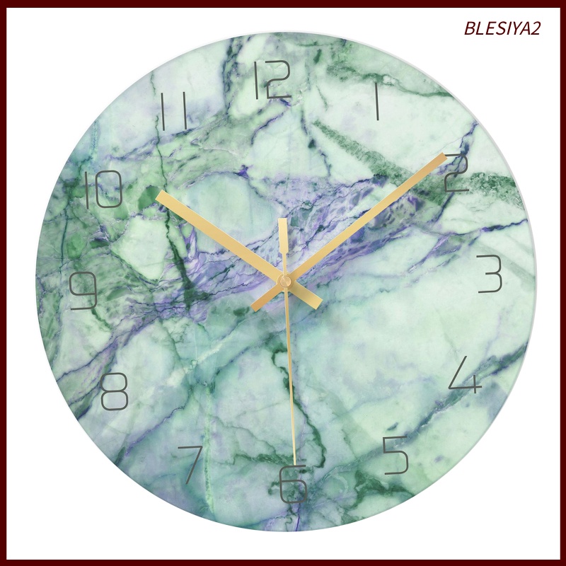 [BLESIYA2]12 in Modern Silent Quartz Wall Clock Non-ticking Glass Marbling Blue White