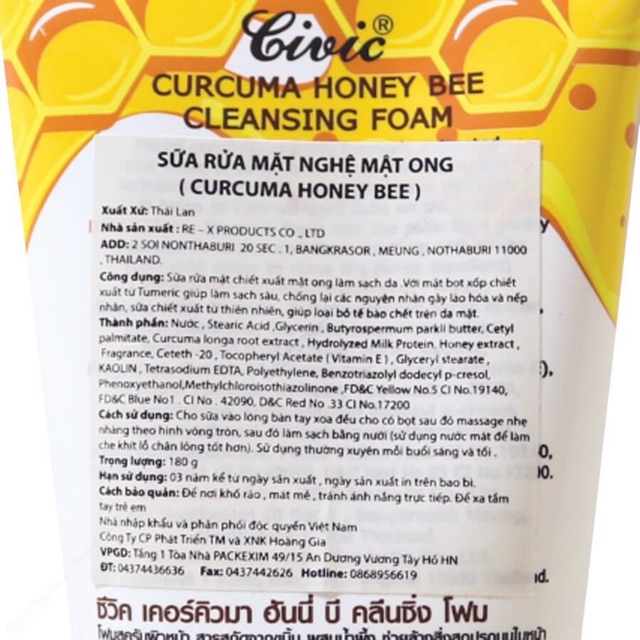 Sữa rửa mặt Nghệ mật ong Thái Lan 180ml
